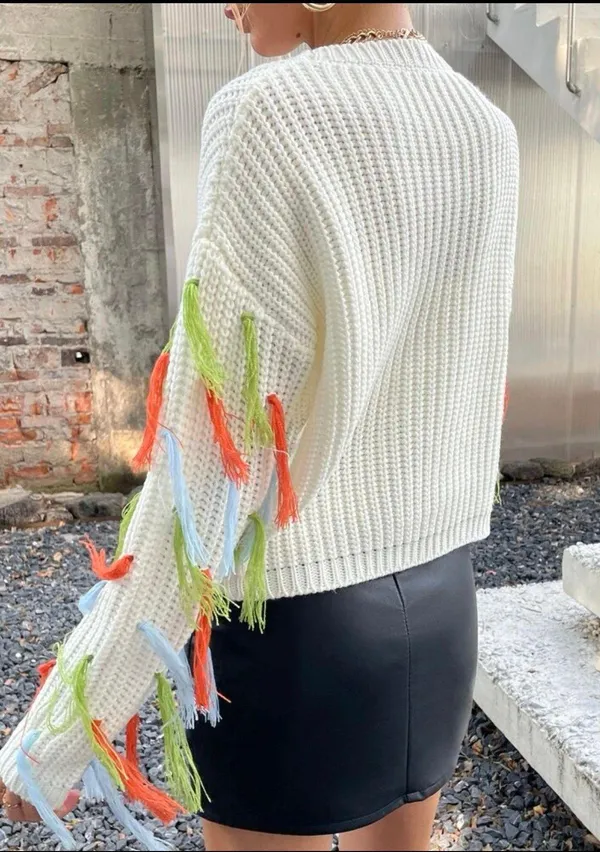 Tassel Cream Sweater Multiple Size M - Image 2
