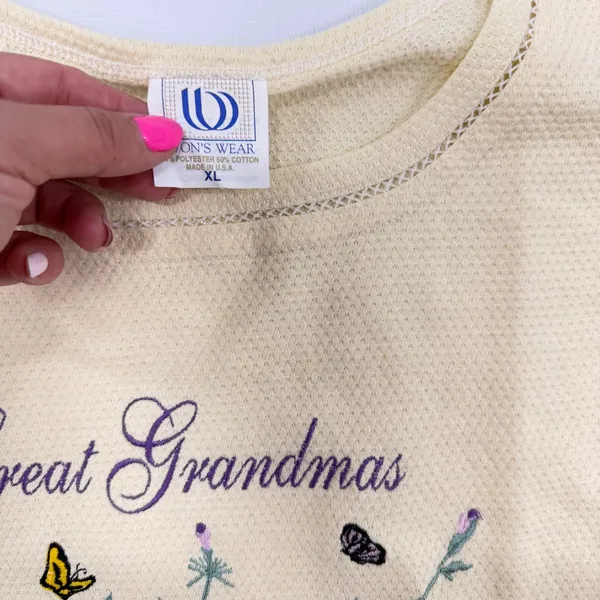 Wons Wear Great Grandmas Are Special Tank Top XL Yellow Waffle Knit Embroidered - Image 3
