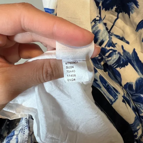 LOFT Blue White Mediterranean European Toile Linen Blend Mini Dress Palm Tree 14 - Image 9