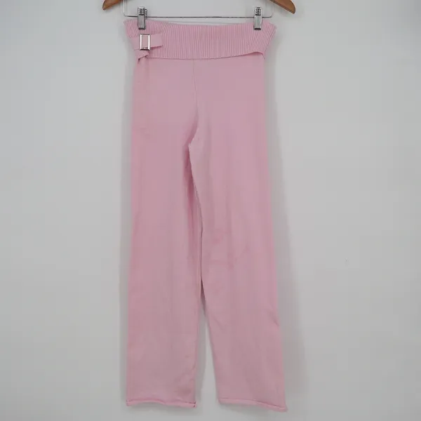 Pink Knit Lounge Pants Ribbed Buckle Waist Straight Leg Y2K Coquette Small - Image 2
