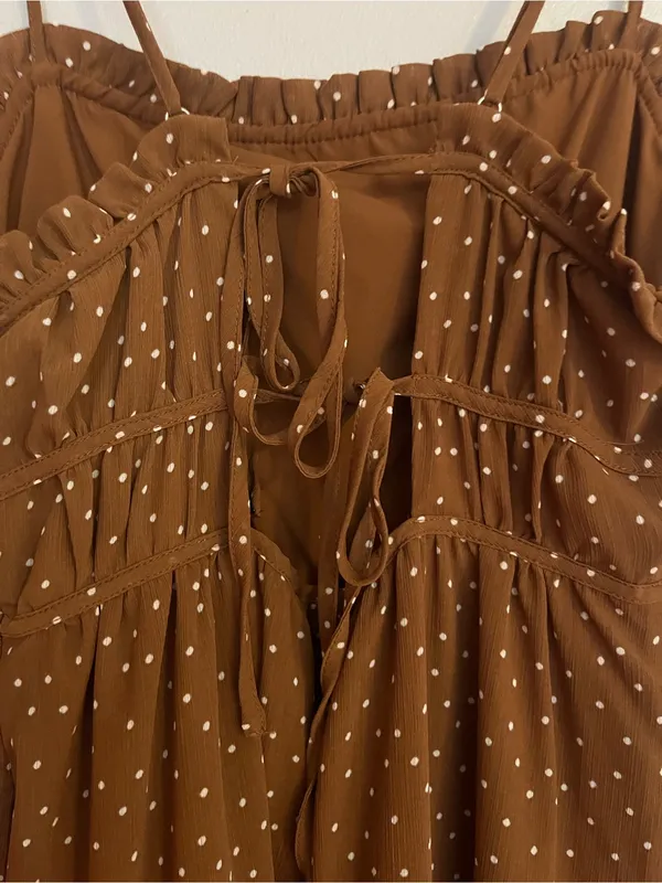 Madewell‎ Brown Polka Dot Tiered Midi Dress - Image 5