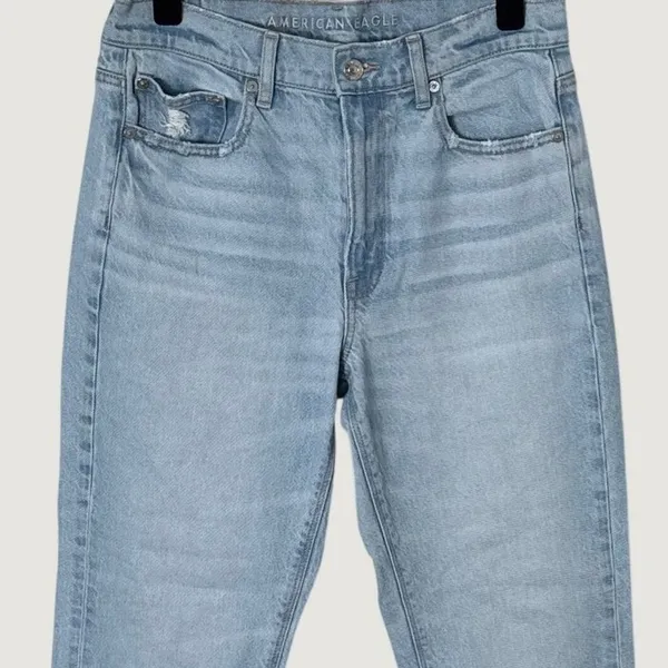 American Eagle Super High-Rise Straight Jeans Light Wash Sz 6 Short Raw Hem - Image 7