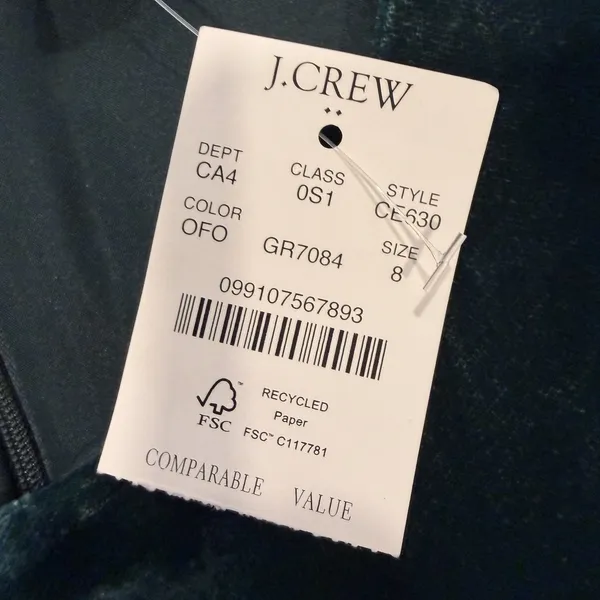 J. Crew Factory‎ Size-8 Green Velvet Mini Shift Dress Sheer Sleeves Mod Party - Image 7