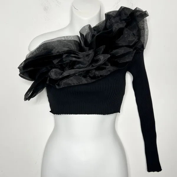 ZARA Crop Top Womens Size Medium Organza Party Glam Hollywood Avant Garde Bold - Image 4