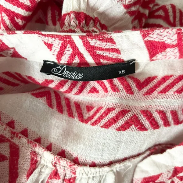 Devotion Twins Ella Red White Embroidered Jacquard Tiered Mini Dress XS - Image 5