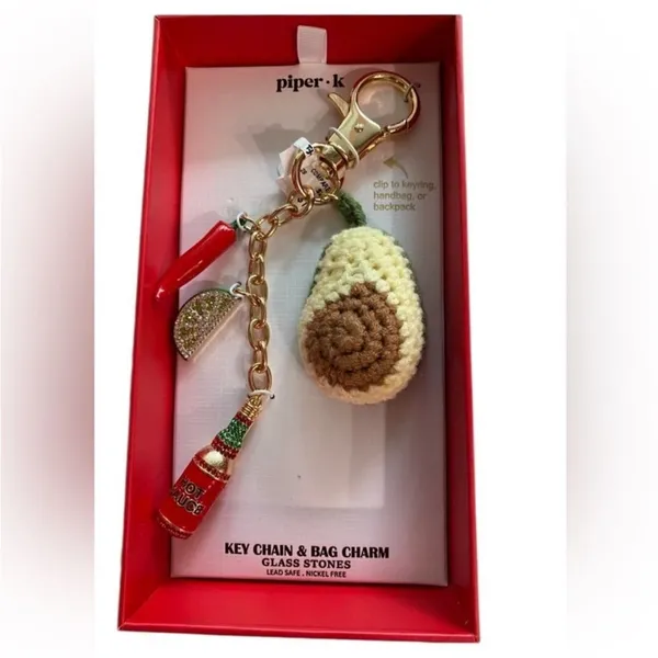 Betsey Johnson Piper K Knit Avocado Multi Charm Keychain Bag Purse Southwestern‎ NWT - Image 4