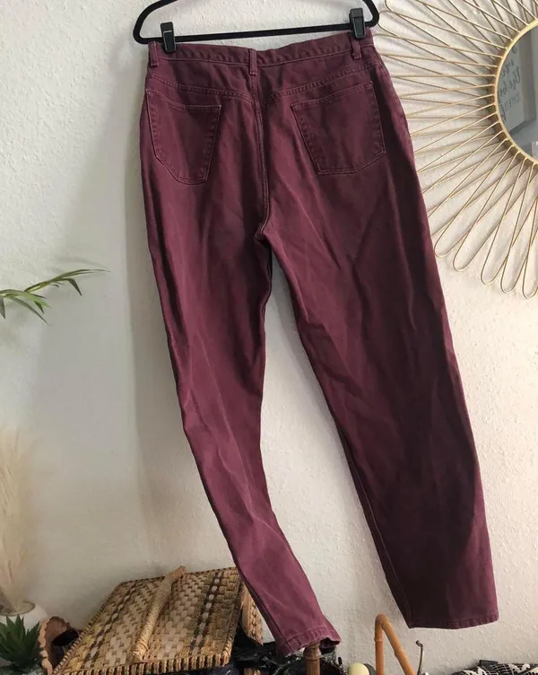 90s Burgundy purple high-waisted straight-leg mom 100% cotton pants jeans denim Size 32” waist/US size 10 - Image 3
