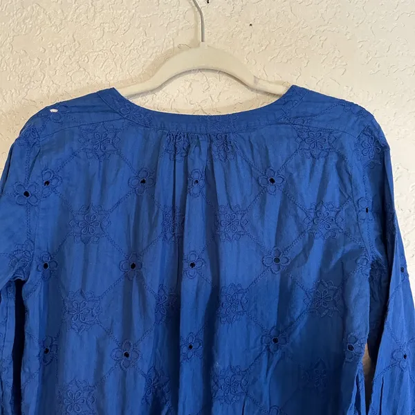 LOFT Blue Eyelet SMALL Embroidered Long Sleeve Blouse Top‎ Shirt Womens - Image 7