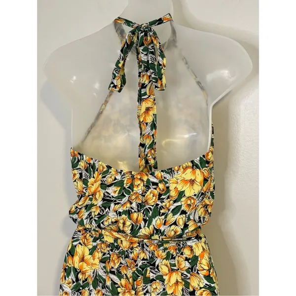 Women’s Halter Neck Yellow Floral Maxi Dress Size Small - Image 4