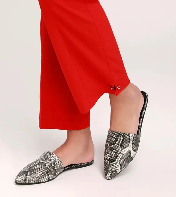 Lorena Leather Black and White Snake Pointed-Toe Slides - Image 2