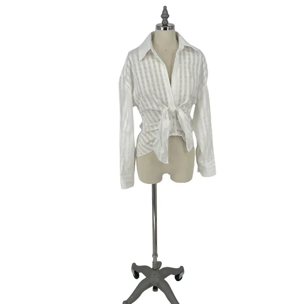 Zara | Women’s Draped Tied Shirt‎ Blouse - White - XS - Image 2