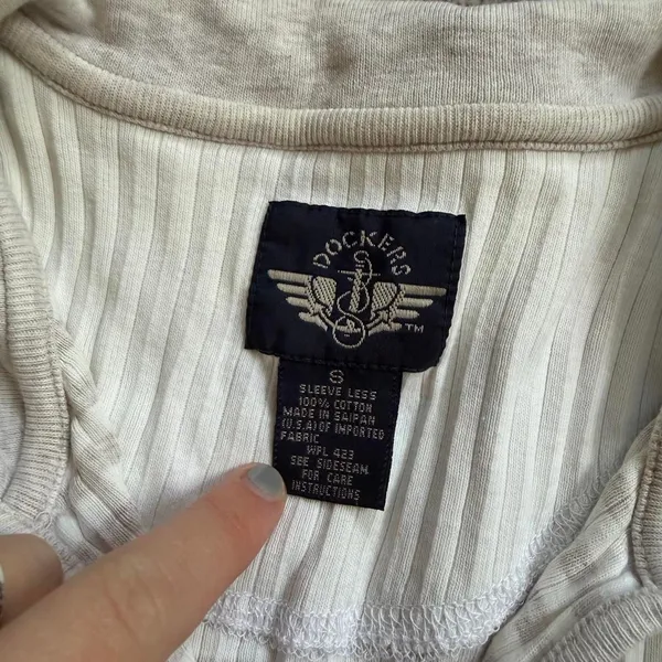 vintage Dockers 100% cotton white and beige striped collared tank top sz small - Image 3
