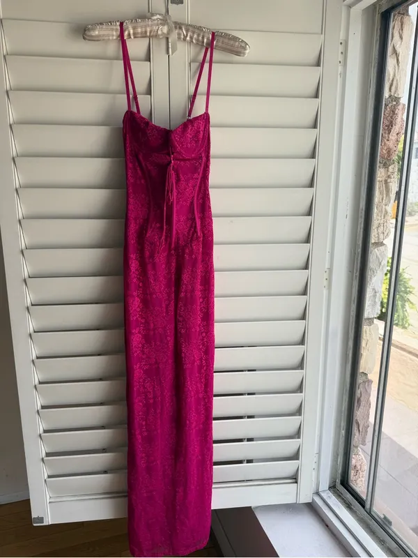 Outcast Ashby Dress Hot Pink Lace Corset Maxi Dress - Image 3