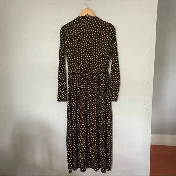 Black Yellow Mock Neck Long Sleeve Maxi Star Print‎ Dress Quirky Dopamine sz Med - Image 3