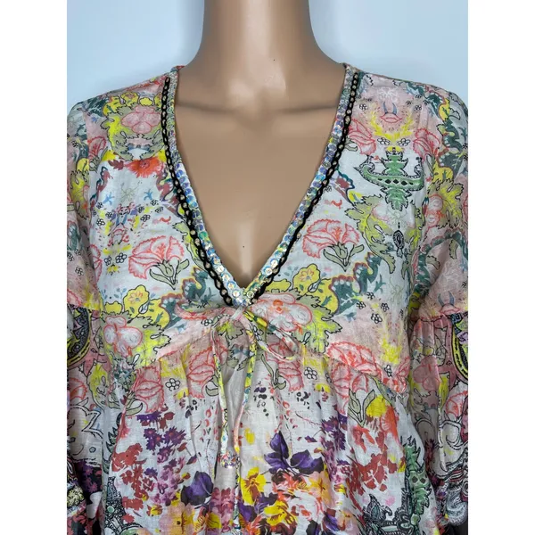 Natural Life Isabella Cotton Top M New Boho Western Black Multicolored Paisley - Image 5