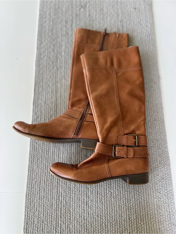 Nine West Vintage America Cognac Tan Brown Leather Riding Boots with Buckle Sz 8 - Image 3