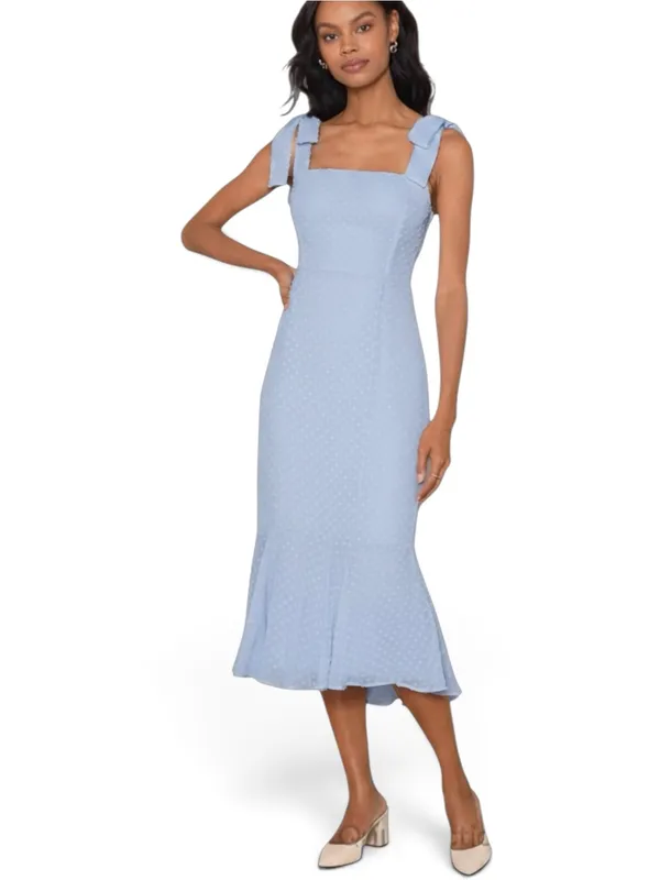 NWOT Lulus Bimini Powder Blue Dot Tie-Strap Midi Dress M - Image 2