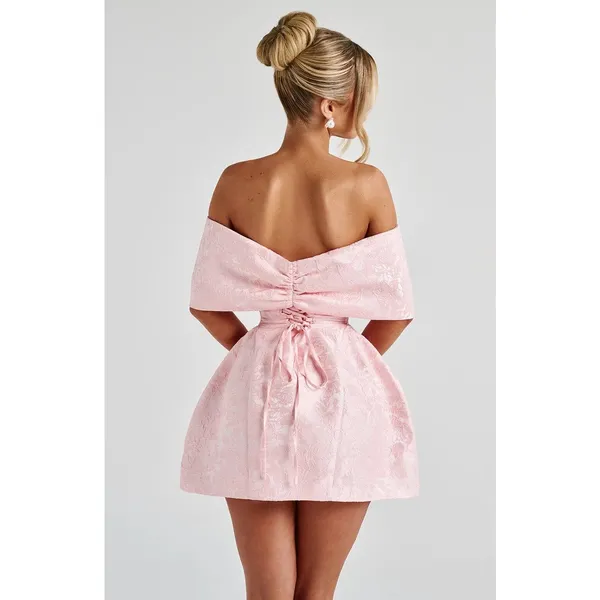 NWT Babyboo Raquel Blush Floral Jacquard Bow Off-The-Shoulder Mini Dress Size M - Image 3