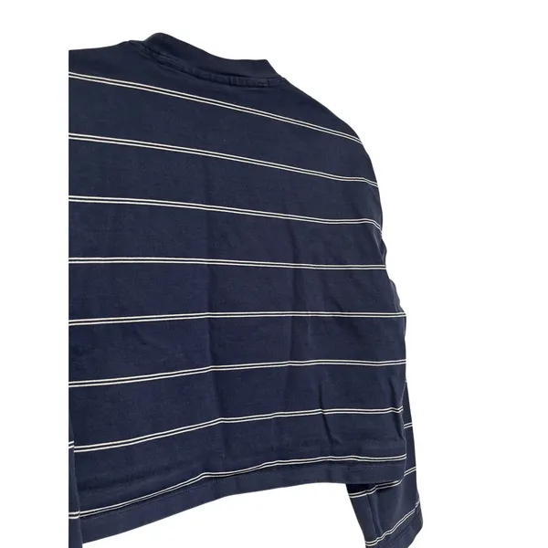 Nike Navy and White Striped Crop Long Sleeve Shirt S - Image 8