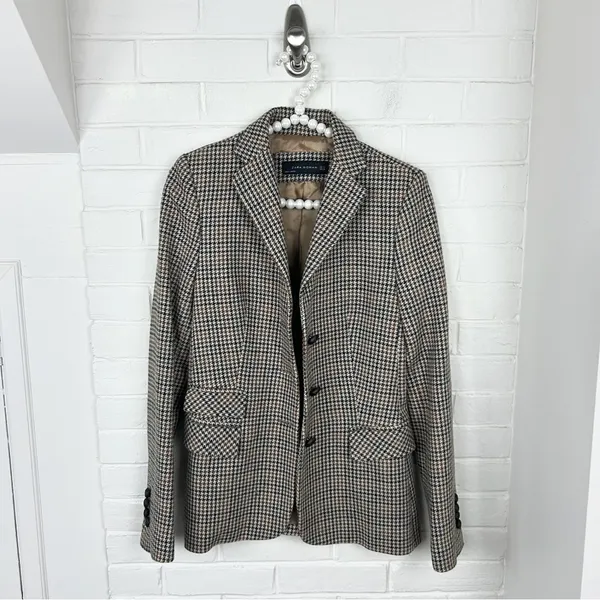Zara Wool Blend Brown Houndstooth Knit Blazer Jacket Size XS - Image 3