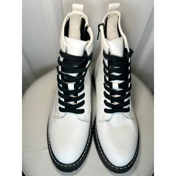 Madden Girl Kurrt Combat Boots 7.5M White Platform Lug Sole Lace Up Side Zip NEW - Image 2