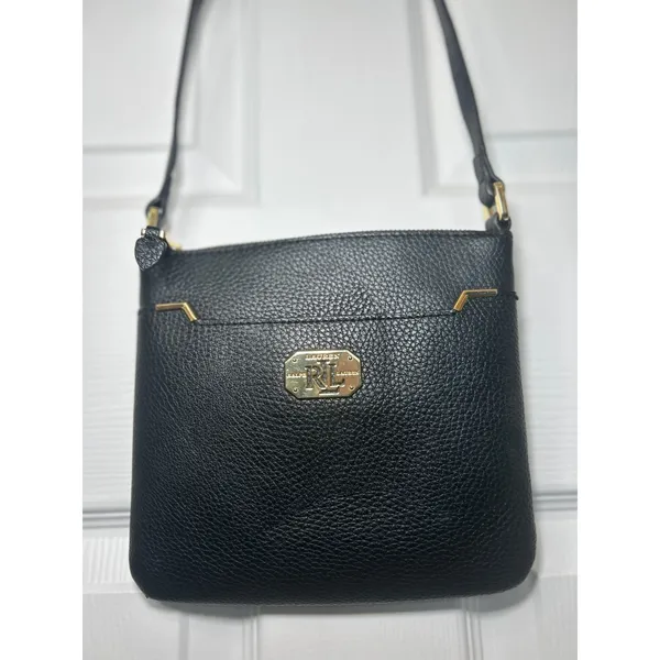 Lauren Ralph‎ Lauren Black Faux Leather Crossbody Bag Small Gold Hardware - Image 3
