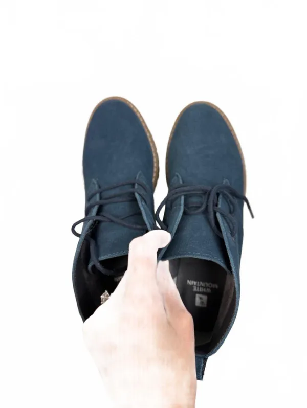 New White Mountain Navy Blue Suede Lace-Up Ankle Boots with Chunky Brown Sole - Image 6