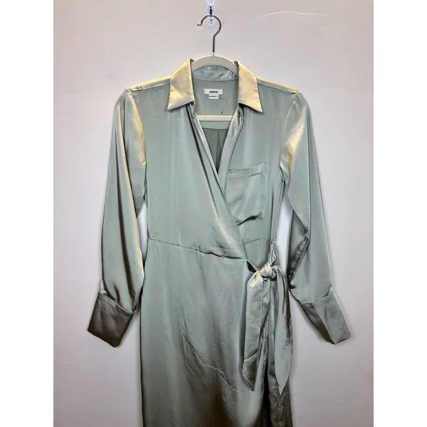 Jason Wu Wrap Dress Womens XS Sage Green Satin Long Sleeve Midi WT4255-300-EPA - Image 7