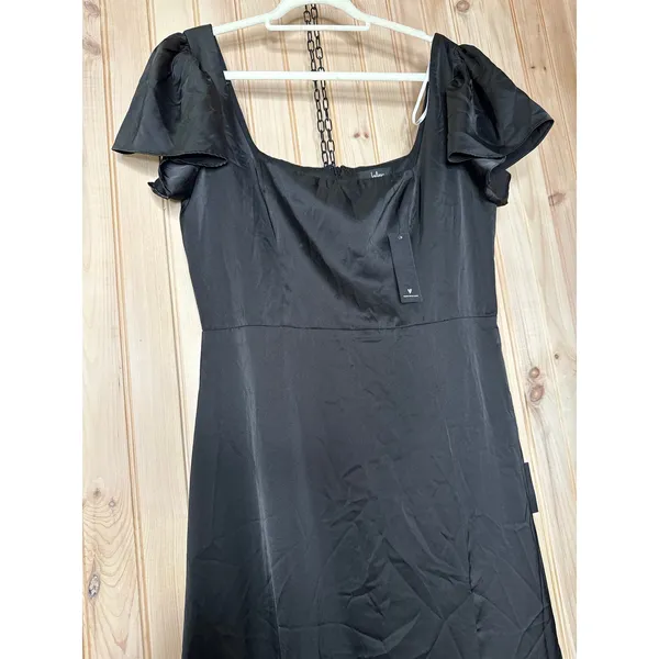 NWT Lulus Ultimate Sweetness Black Satin Flutter Sleeve Maxi Dress Holiday Sz XL - Image 4