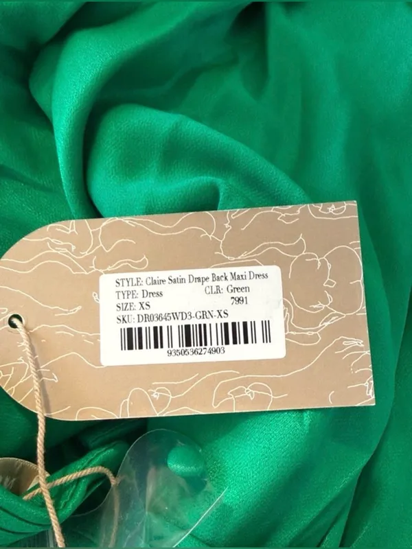 NWT Meshki Claire drape back Dress Green maxi satin open back size XS halter - Image 4