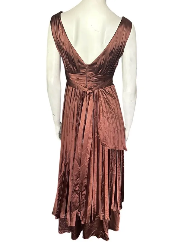 Elegant V-Neck Pleated Sleeveless Handkerchief Hem Chocolate Brown 2 NWOT - Image 4
