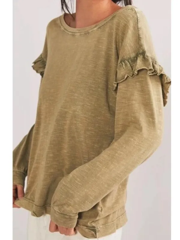 Anthropologie Pilcro Top Womens Sz M Ruffled Open Back Moss Cotton Long Sleeves - Image 9