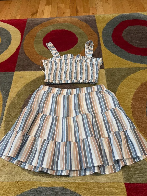 Altar’d State Stripe Two Piece Matching Set Crop Top Skirt Size Small / Medium - Image 5