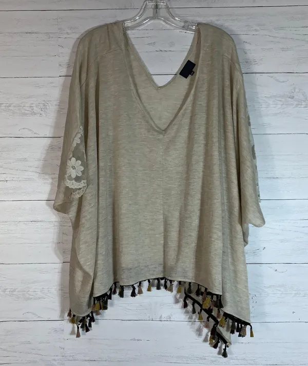 Knit lightweight poncho top lace detail fringe S/M oversized womens - Image 7
