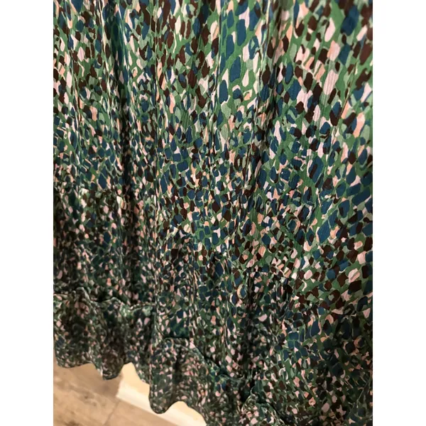Easel Los Angeles Green Blue Abstract Print Tiered Babydoll Mini Dress Large - Image 3