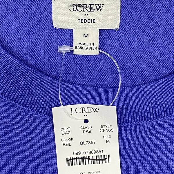 J.Crew Teddie Sweater Womens Medium Blue Cotton Crewneck CF165 - Image 3