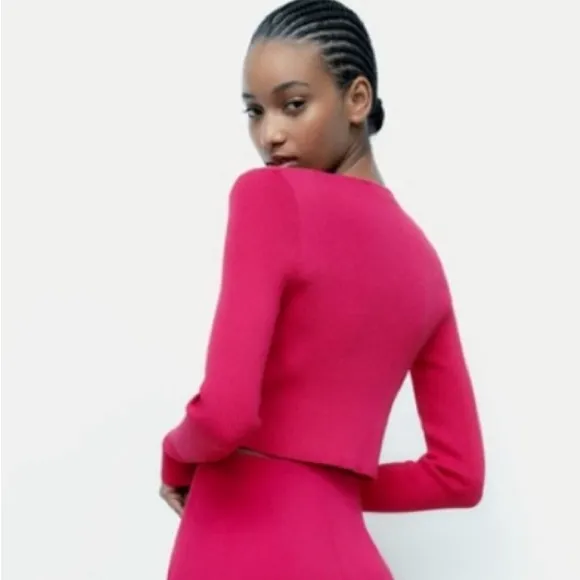 Zara Fuchsia Ribbed Cropped Tie‎ Top Size Med NWOT - Image 4