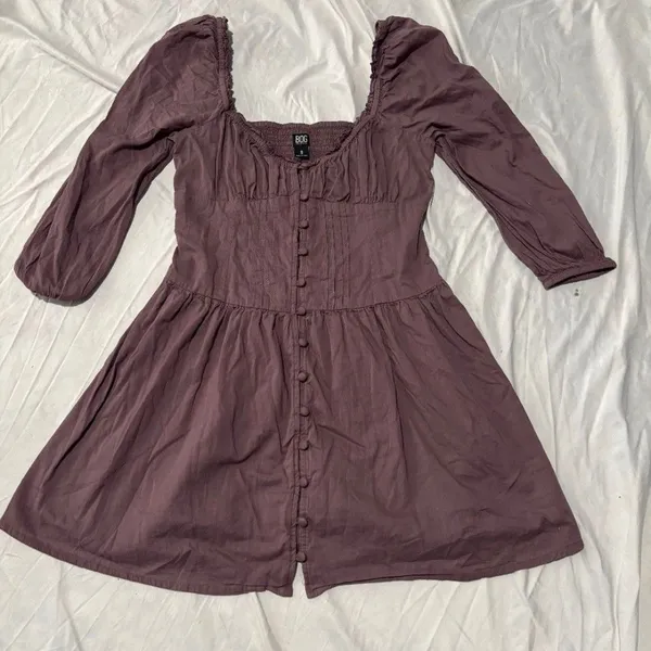 BDG Urban Outfitters Mauve Brown Puff Sleeve Button Front Mini Dress Size Small - Image 2