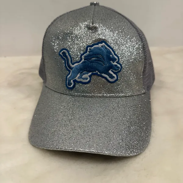 National Football League Detroit lions Silver Glitter baseball trucker hat Blue Lion mascot! - Image 3