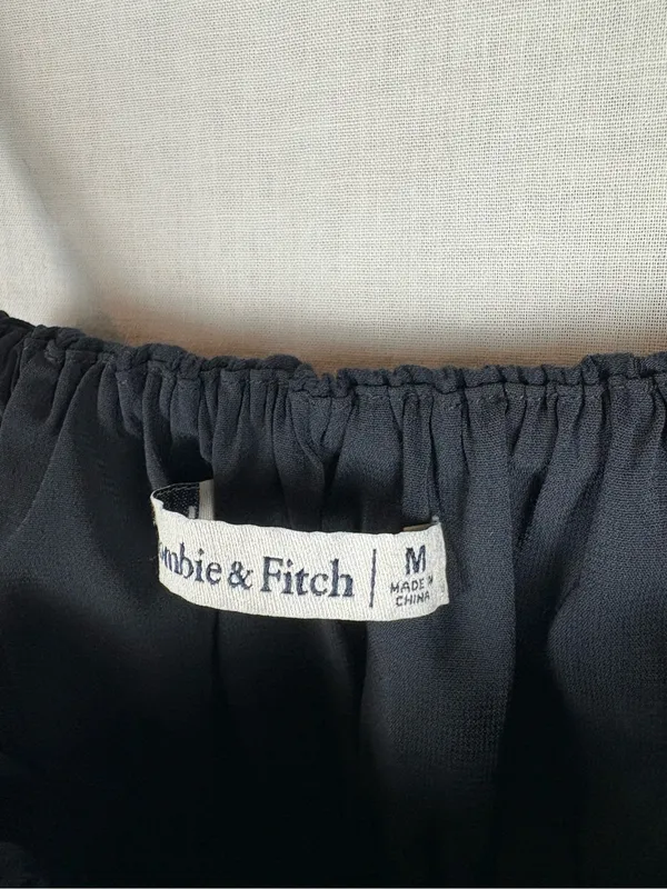 Abercrombie & Fitch Crinkle Textured Ruched Black Tank Top M - Image 3
