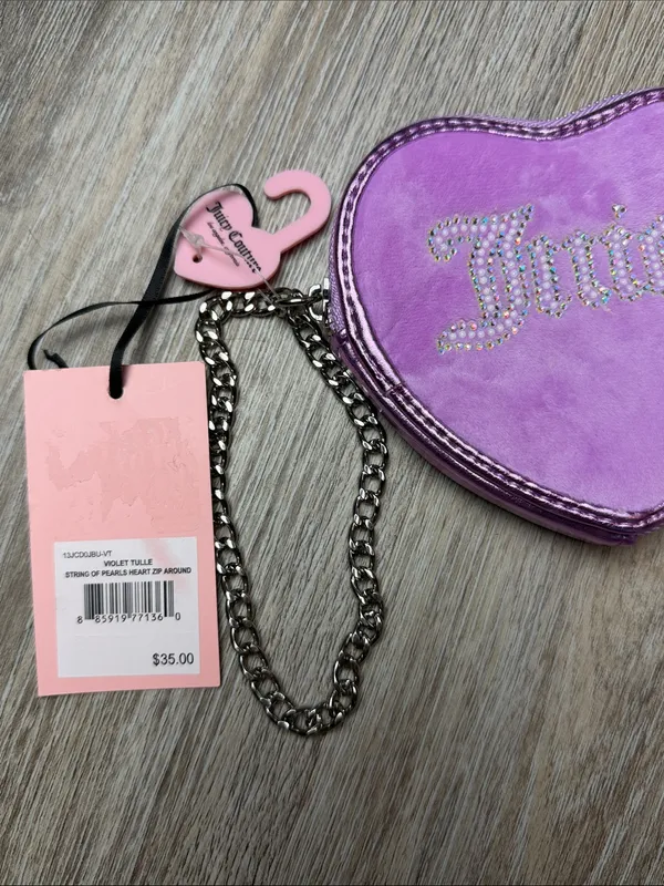 Juicy Couture Y2K Violet Heart Zip Around Coin Purse/Wallet/Wristlet - Image 6