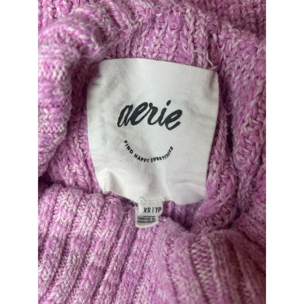 Aerie Pink Mock Neck Cotton Sweater XS Chunky Knit Pullover - Image 4