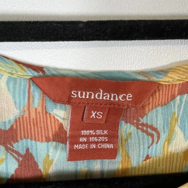 Sundance 100% Silk Deer Print Button Up Blouse Top‎ Blue Size XS Boho Western - Image 5