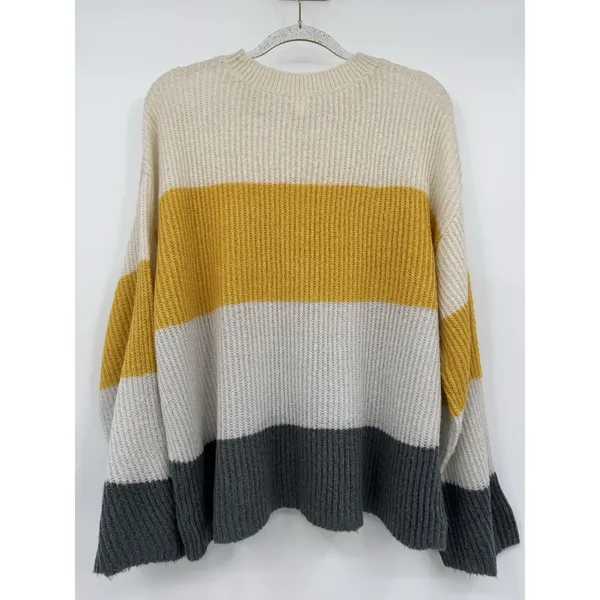 BP Womens Ribbed Colorblock Striped Knit Sweater Size L Cream Cozy Soft Pullover - Image 4