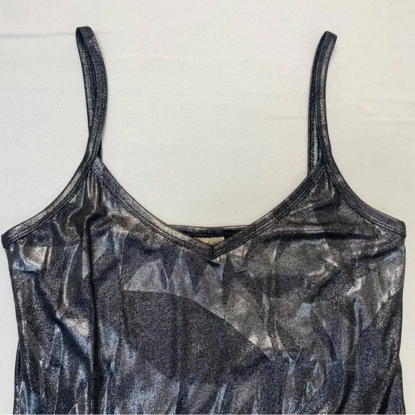 BKE Metallic Shimmer Cami Tank Top Silver Black V-Neck Spaghetti Strap Medium - Image 2
