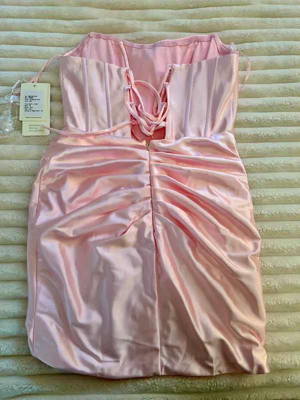 NWT Stacee’s Pink Satin Strapless Corset Bodycon Mini Dress - Image 2