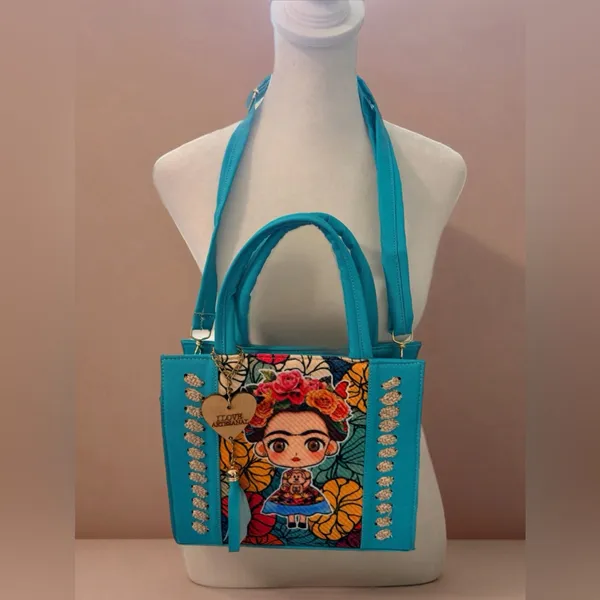 Artisan Vibrant Blue Tote with Floral Embroidery - Image 2