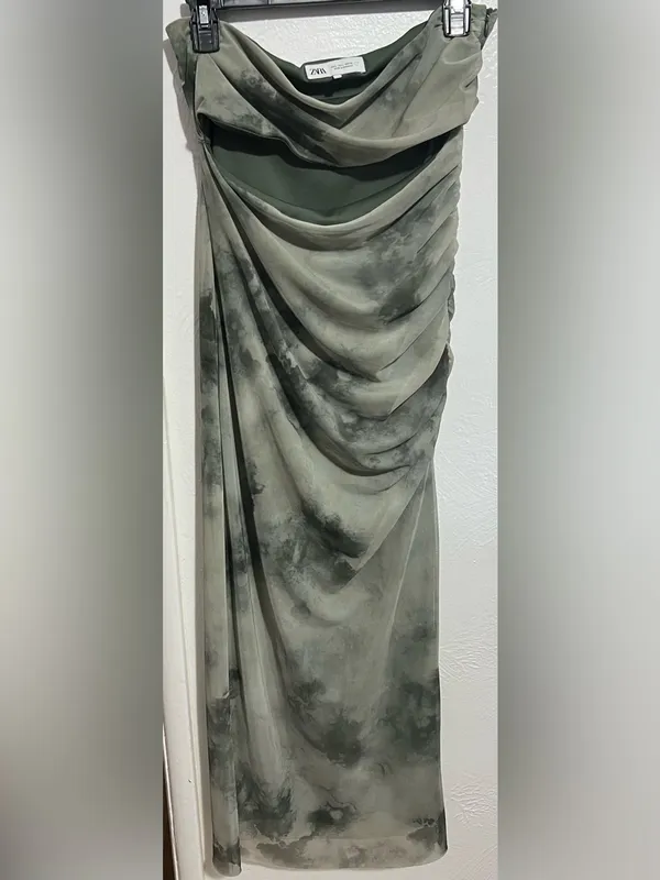 #24 Zara Strapless Cut Out Tulle Midi Dress Size L - Image 8