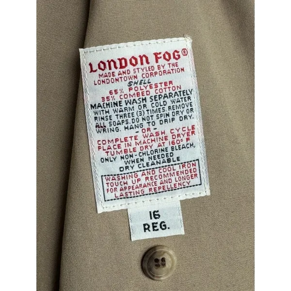 Vintage London Fog Tan Trench Coat Removable Plaid Liner Belted Duster Size 16R - Image 3