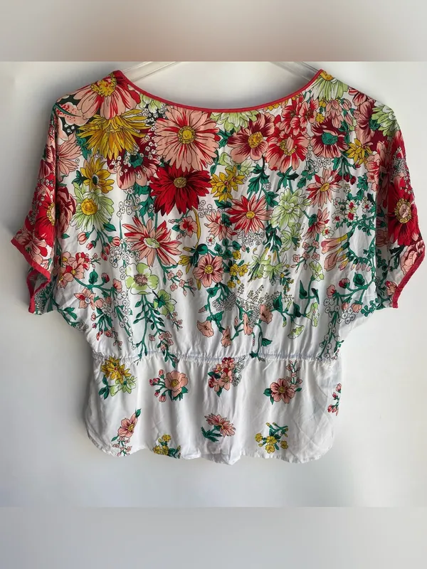 Anthropologie springtime floral sleep top tassel tie waist dolman sleeve top M - Image 9